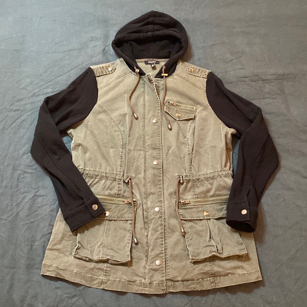 Torrid 00 Army Green and Black Cinched Waist Jacket hoodie